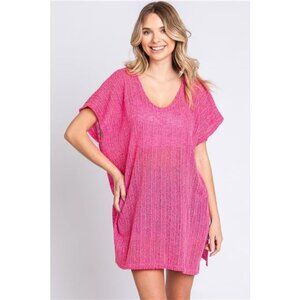 GeeGee Short‎ Sleeve Side Slit Knit Cover Up Dress